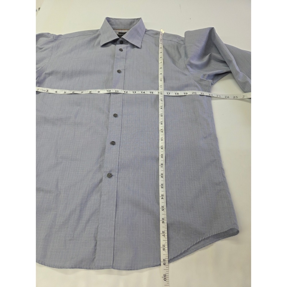 Jos A Bank Reserve Mens Blue Micro Plaid Egyptian Cotton Shirt Traditional Fit M - Picture 3 of 9